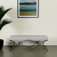 Load image into Gallery viewer, 55" Dark Gray and Nickel Chenille and Metal Upholstered Bench