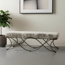 Load image into Gallery viewer, 55" Gray and Gold Chenille and Metal Upholstered Bench