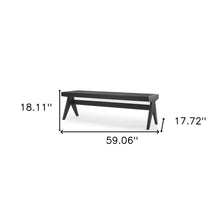 Load image into Gallery viewer, 59" Black Solid Wood and Cane Dining Bench