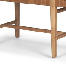 Load image into Gallery viewer, 52" Brown Genuine Leather and Solid Wood Upholstered Bench