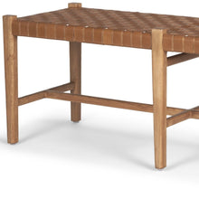 Load image into Gallery viewer, 52" Brown Genuine Leather and Solid Wood Upholstered Bench