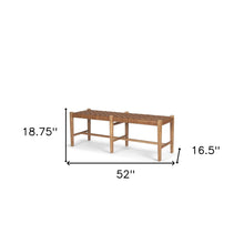 Load image into Gallery viewer, 52" Brown Genuine Leather and Solid Wood Upholstered Bench