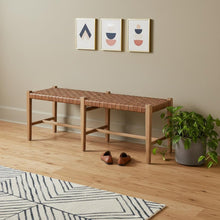 Load image into Gallery viewer, 52" Brown Genuine Leather and Solid Wood Upholstered Bench