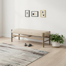 Load image into Gallery viewer, 57" Beige and Brown Cotton and Solid Wood Upholstered Bench