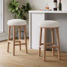 Load image into Gallery viewer, Rubber Wood & Fabric Counter Stool 300Lb Capacity, Easy Assembly For Home & Commercial Use (Set of 2) - Natural / Beige