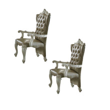 Load image into Gallery viewer, Tufted Faux Leather Wood Wing Back Dining Arm Chairs (Set of 2) - Bone / Gray