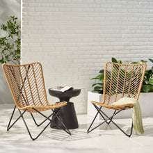 Load image into Gallery viewer, Wicker Chair With Geometric Cross Base, (Set of 2) - Light Brown