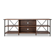 Load image into Gallery viewer, 65" Wood And Steel Open Shelving TV Stand - Black And Walnut