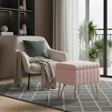 Load image into Gallery viewer, Faux Fur Storage Ottoman - Pink / Gold