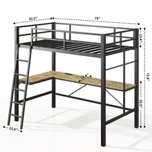 Load image into Gallery viewer, Twin Metal Loft Bed With L - Shaped Desk, Charging Station Loft Bed Frame Twin Size, Safety Guard & Ladder, No Box Spring Needed - Black