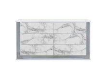 Load image into Gallery viewer, 61" Faux Marble And Wood Lighted Six Drawer Double Dresser - White