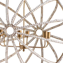 Load image into Gallery viewer, White And Gold Empire Six Light Metal and Beads Dimmable Chandelier