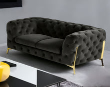 Load image into Gallery viewer, Velour Chesterfield Loveseat - Dark Gray / Gold