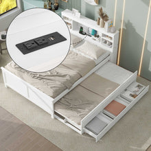 Load image into Gallery viewer, Platform Bed With Storage Headboard, USB, Trundle And 3 Drawers