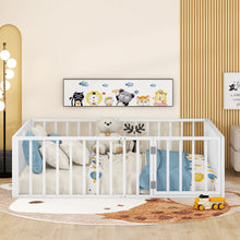 Load image into Gallery viewer, Metal Floor Bed Frame With Fence And Door