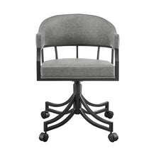 Load image into Gallery viewer, Upholstered Faux Leather Open Back Dining Arm Chair With Wheels - Gray