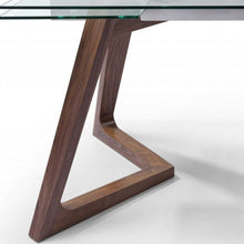 Load image into Gallery viewer, 63" Glass And Solid Wood Self-Storing Leaf Dining Table - Brown