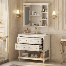 Load image into Gallery viewer, Bathroom Vanity With Medicine Cabinet, Storage Cabinet With 4 Drawers, Adjustable Shelf Mirror