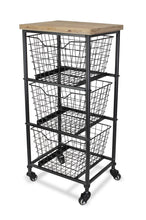 Load image into Gallery viewer, 32" Metal And Wood Basket Storage Rolling Cabinet - Black And Natural