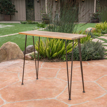 Load image into Gallery viewer, Outdoor Bar Table With Wood Tabletop And Iron Hairpin Legs - Black / Teak