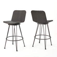 Load image into Gallery viewer, Outdoor Rattan Barstools With Black Brush Copper Iron Frame (Set of 2) - Multi Brown