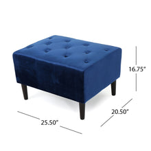 Load image into Gallery viewer, Mid Century Ottoman Velvet With Button Tufting With Birch Wood Legs - Navy Blue