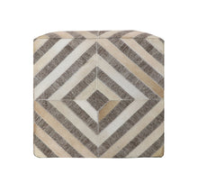 Load image into Gallery viewer, Hair on Hide Cube Geometric Pouf Ottoman - Gray And Beige