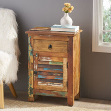 Load image into Gallery viewer, Recycled Wood Side Table With Drawer And Door - Natural