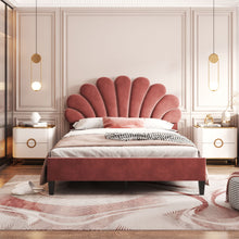 Load image into Gallery viewer, Upholstered Platform Bed With Flower Pattern Headboard