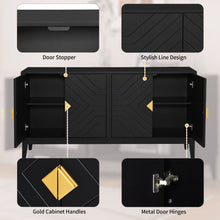 Load image into Gallery viewer, 4 Door Sideboard Storage Cabinet For Living Room And Dining Room, 2 Large Cabinets With Gold Handles And Adjustable Shelf - Black