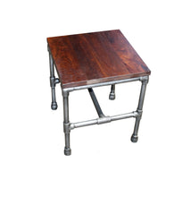 Load image into Gallery viewer, 16" Distressed Solid Wood And Iron Square End Table - Brown And Silver