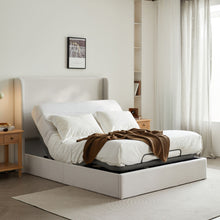 Load image into Gallery viewer, Caron - Queen Size Upholstered Wingback Bed With Adjustable Base Bundle Set - Ivory