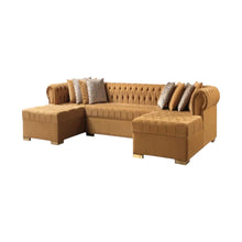 Load image into Gallery viewer, Mustard Velvet U Shaped Three Piece Sofa Chaise Sectional With Toss Pillows - Mustard