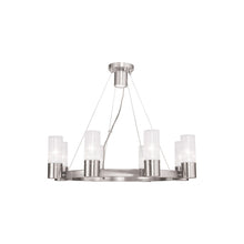 Load image into Gallery viewer, 20" Eight Light Metal Dimmable Chandelier With Shades - Nickel / Clear