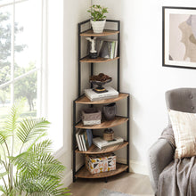 Load image into Gallery viewer, 6 Tier Corner Open Shelf Modern Bookcase Wood Rack Freestanding Shelving Unit, Plant Album Trinket Sturdy Stand Small Bookshelf Space-Saving For Living Room Home Office Kitchen Small Space - Rustic Brown