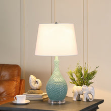 Load image into Gallery viewer, Hammered Urn Table Lamp With White Tapered Drum Shade - Aqua