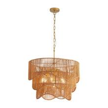 Load image into Gallery viewer, Chandelier With 7 Light E26 Base, Adjustable Height Wave Pendant Light For Living Room - Gold
