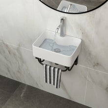 Load image into Gallery viewer, Rectangular Bathroom Sink With Towel Bar & Faucet Hole, Wall Mounted - White