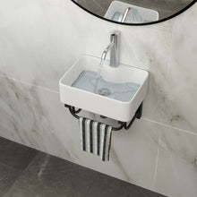 Load image into Gallery viewer, Rectangular Bathroom Sink With Towel Bar & Faucet Hole, Wall Mounted - White