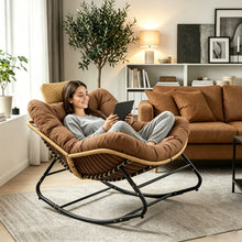 Load image into Gallery viewer, Oversized Papasan Rocking Chair Outdoor With Thick Cushion