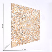 Load image into Gallery viewer, Floral Hand Carved Mandala Square Wall Decor With Spiritual Symbolism - Gold / White