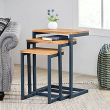 Load image into Gallery viewer, Kacha - Modern Industrial Firwood Nesting Tables (Set of 3) With Iron Frame - Antique Brown / Black