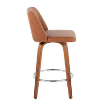 Load image into Gallery viewer, Toriano - Contemporary Fixed Height Counter Stool With Swivel & Round Footrest (Set of 2) - Walnut / Camel
