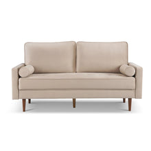 Load image into Gallery viewer, Velvet Sofa And Toss Pillows With Dark Brown Legs - Beige