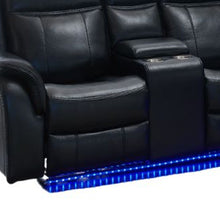Load image into Gallery viewer, Polyester Blend Power Reclining L Shaped Three Piece Corner Sectional With Console - Black