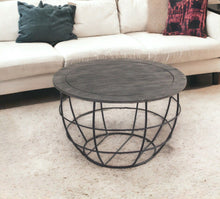 Load image into Gallery viewer, Wash Solid Wood And Cast Iron Round Distressed Coffee Table - Gray
