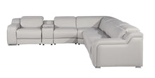 Load image into Gallery viewer, Italian Leather Power Reclining Curved 7 Piece Corner Sectional With Console - Light Gray