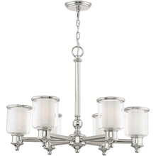 Load image into Gallery viewer, Six Light Metal Dimmable Chandelier With Shades - Nickel / Clear / Opal