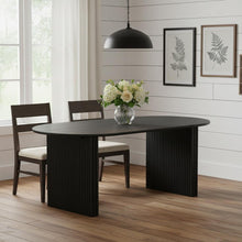 Load image into Gallery viewer, 67" Solid Wood Mirrored Double Pedestal Base Oval Dining Room Table - Black