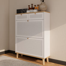 Load image into Gallery viewer, Modern Freestanding Shoe Cabinet With Flip Up Doors And Drawers, Compact Design For Entryway - White Natural